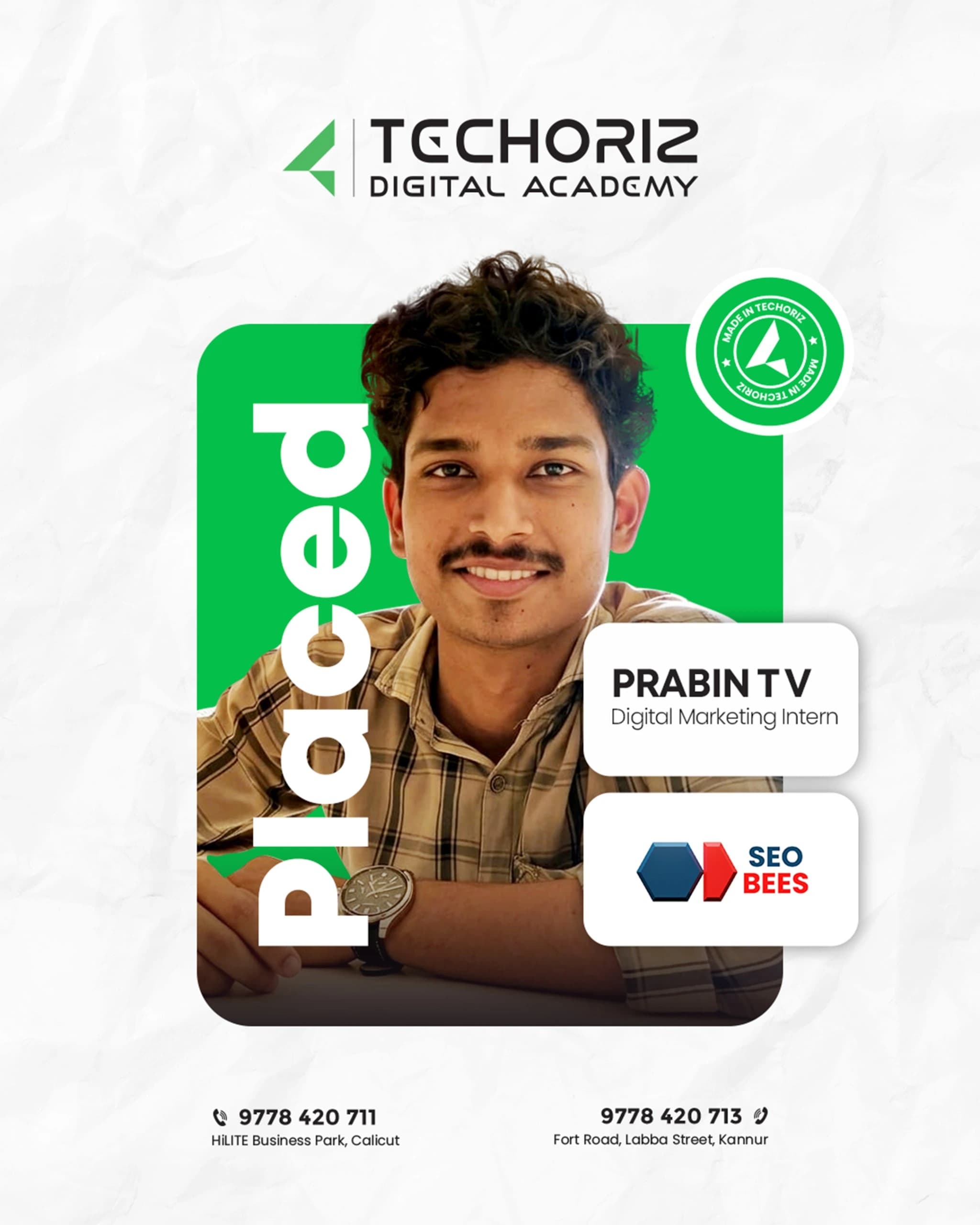 Techoriz student placed in digital marketing