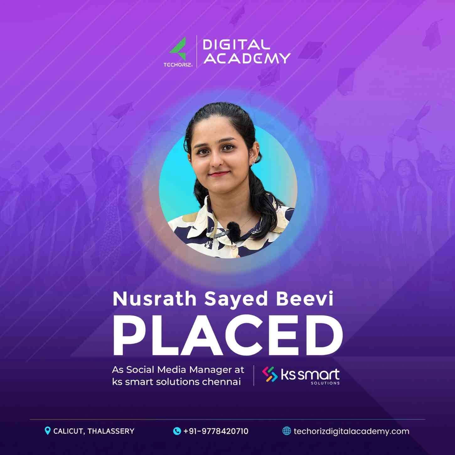 Techoriz student placed in digital marketing