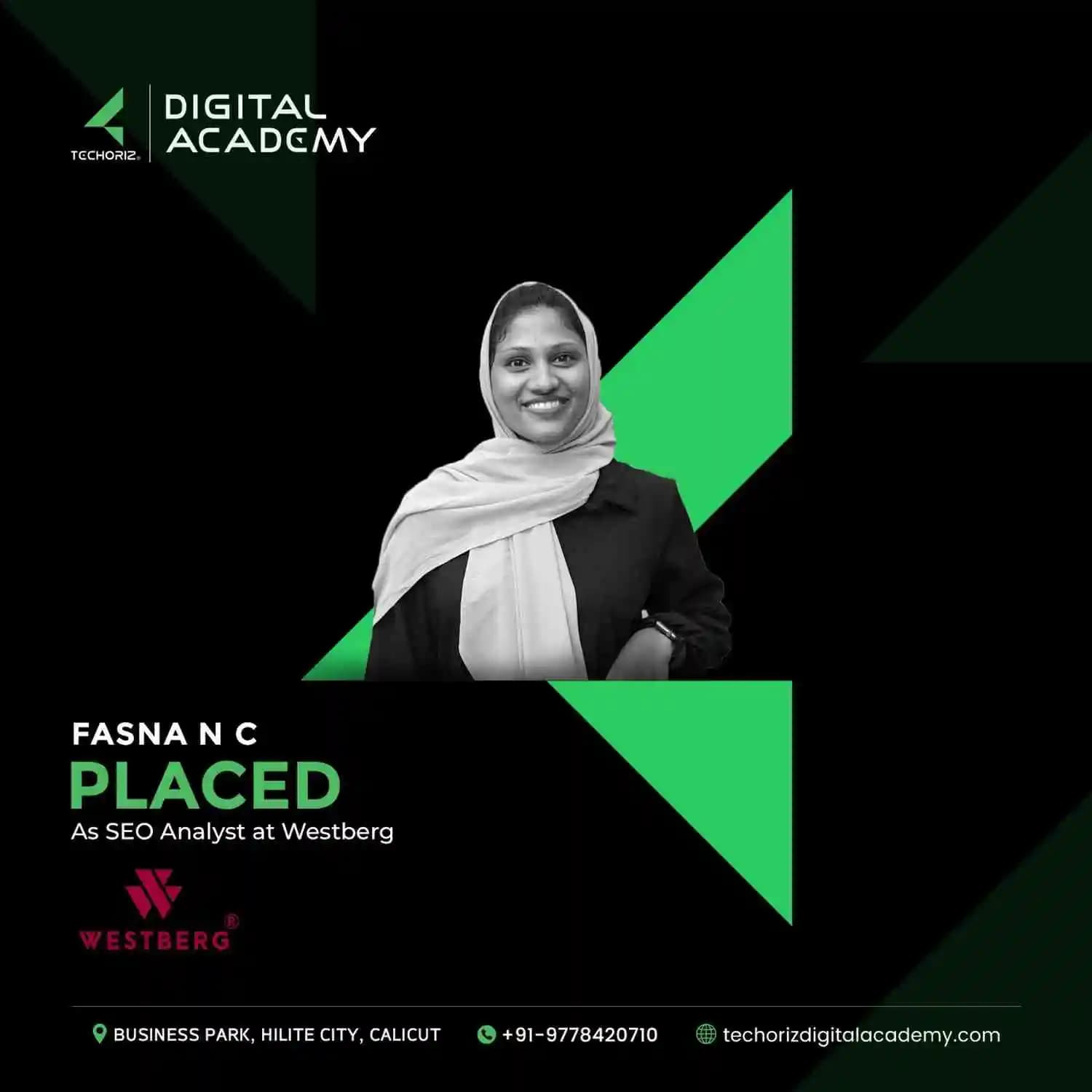 Techoriz student placed in digital marketing